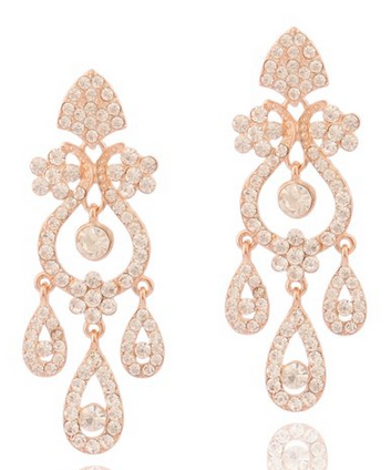 Rose Gold and Crystal Art Deco Dangle Earrings